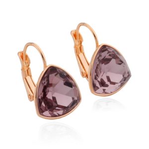 Deja Jewels Oorbellen met Hangers – Dames, Rosegoudkleurige Afwerking, Paarse Bolle Driehoek Glassteen