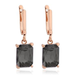 Deja Jewels Oorbellen met Hangers – Dames, Rosegoudkleurige Afwerking, Rechthoekige Smokey Grey Glassteen