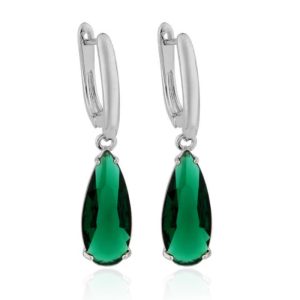 Deja Jewels Oorbellen met Hangers – Dames, Zilveren Afwerking, Groene Waterdrop Glassteen