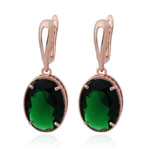 Deja Jewels Oorbellen met Ovale Glassteen Hangers – Dames, Rosegoudkleurige Afwerking, Groene Glassteen