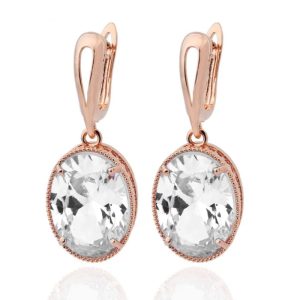 Deja Jewels Oorbellen met Ovale Glassteen Hangers – Dames, Rosegoudkleurige Afwerking, Transparante Glassteen