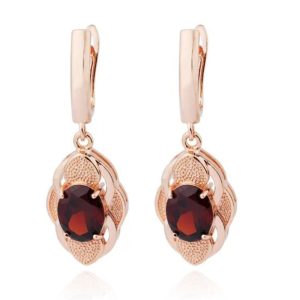 Deja Jewels Oorbellen met Ovale Hangers – Dames, Rosegoudkleurige Afwerking, Rode Glassteen