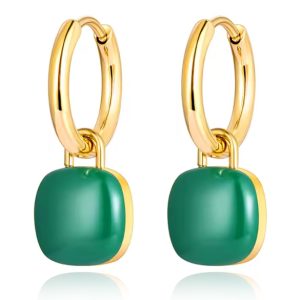 Deja Jewels Oorringen Goudkleurig Met Groene Acryl Hanger