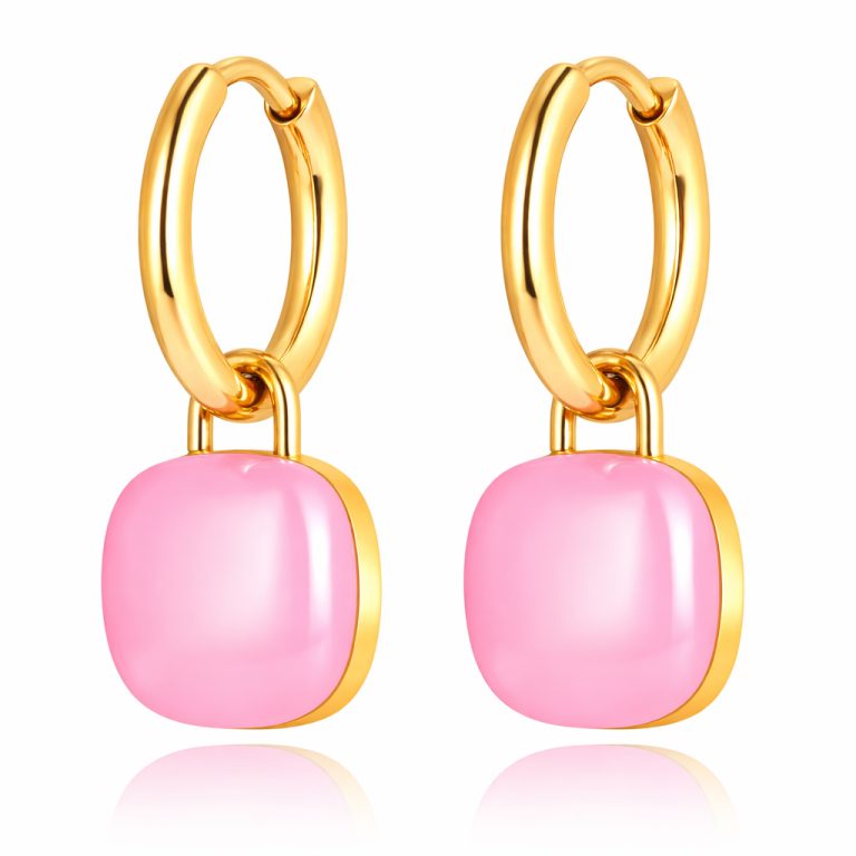 Deja Jewels Oorringen Goudkleurig Met Lichtroze Acryl Hanger