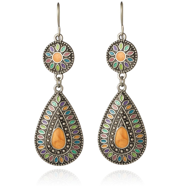 Druppelvorm Bohemian oorbellen hangers multicolor oranje steen