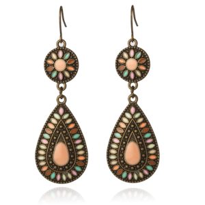 Druppelvorm Bohemian oorbellen hangers multicolor roze steen