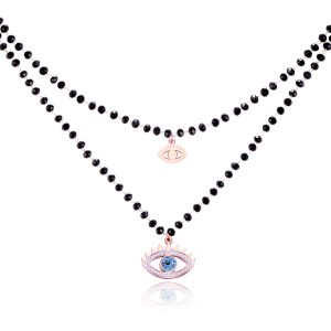 Dubbel Laags Ketting Kristal Kralen – Blue Eye Rosegoudkleurig