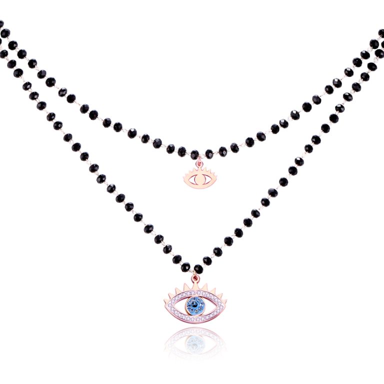 Dubbel Laags Ketting Kristal Kralen – Blue Eye Rosegoudkleurig