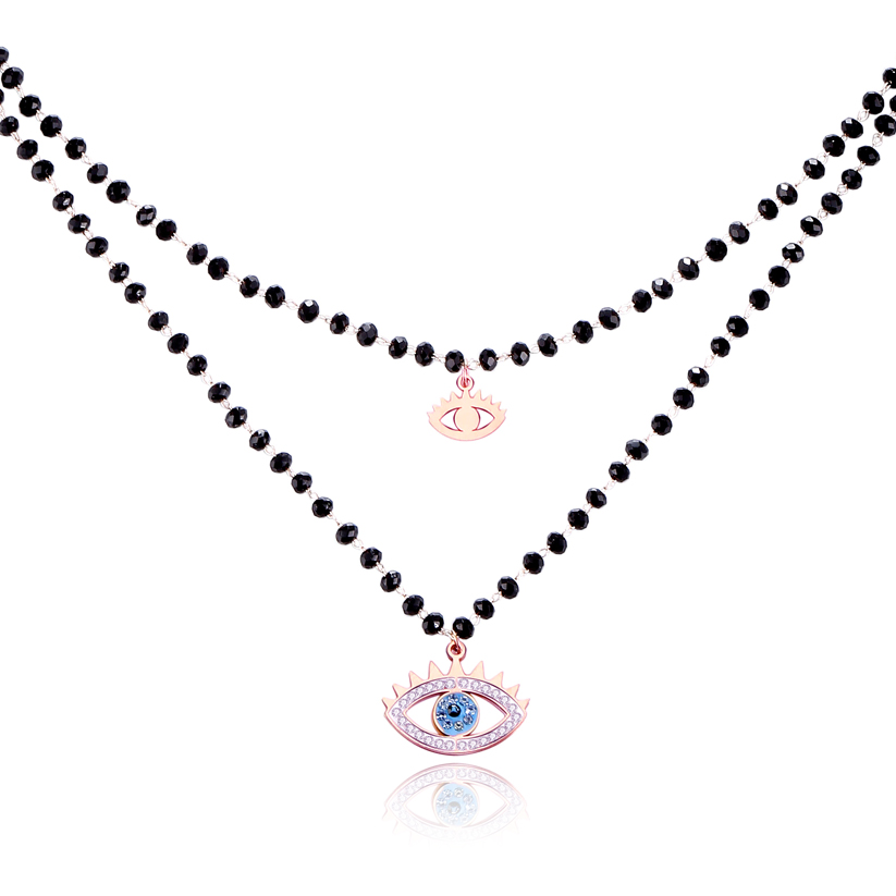 Dubbel Laags Ketting Kristal Kralen – Blue Eye Rosegoudkleurig