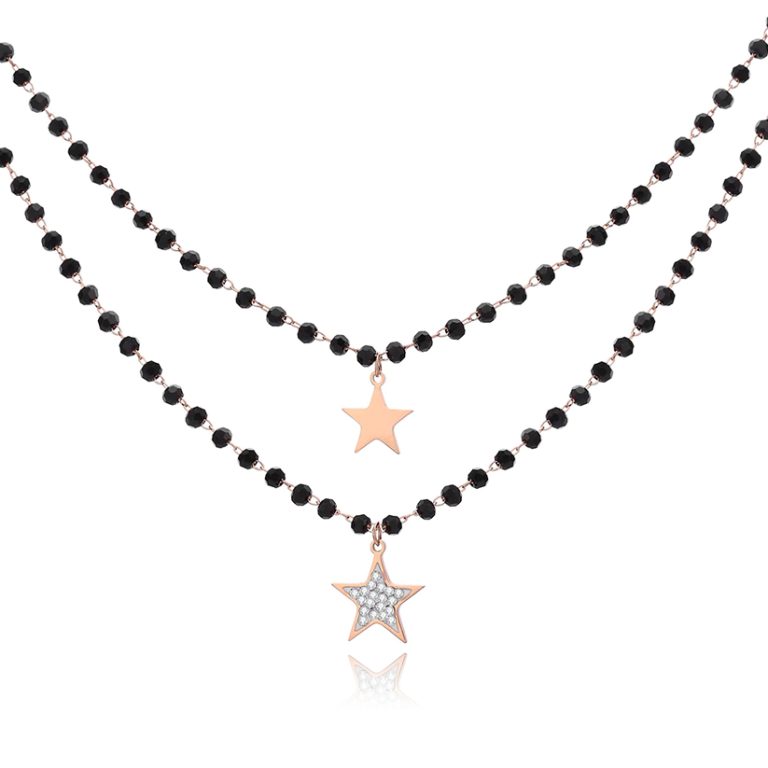 Dubbel Laags Ketting Kristal Kralen – Stars Rosegoudkleurig