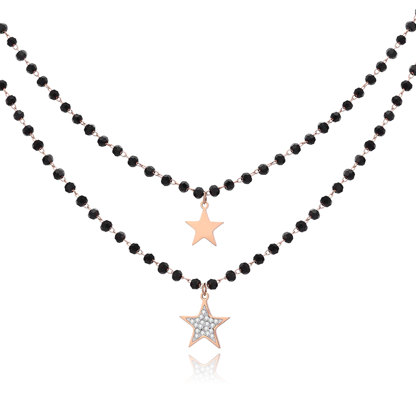 Dubbel Laags Ketting Kristal Kralen – Stars Rosegoudkleurig