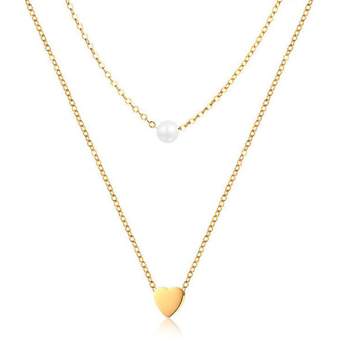 Dubbele ketting Edelstaal Verguld Goudkleurig Heart Pearl
