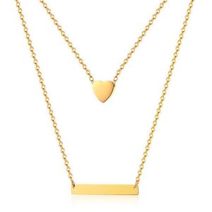 Dubbele ketting Edelstaal Verguld Goudkleurig Horizontal Bar Heart