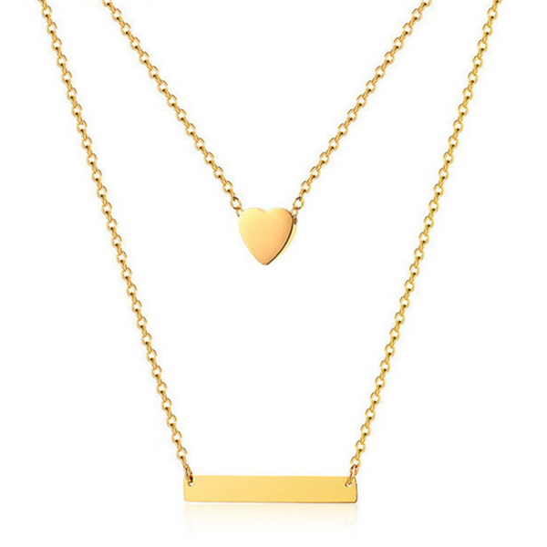 Dubbele ketting Edelstaal Verguld Goudkleurig Horizontal Bar Heart
