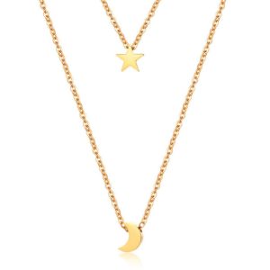 Dubbele ketting Edelstaal Verguld Goudkleurig Star Moon