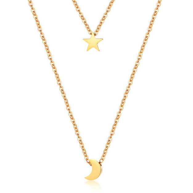 Dubbele ketting Edelstaal Verguld Goudkleurig Star Moon