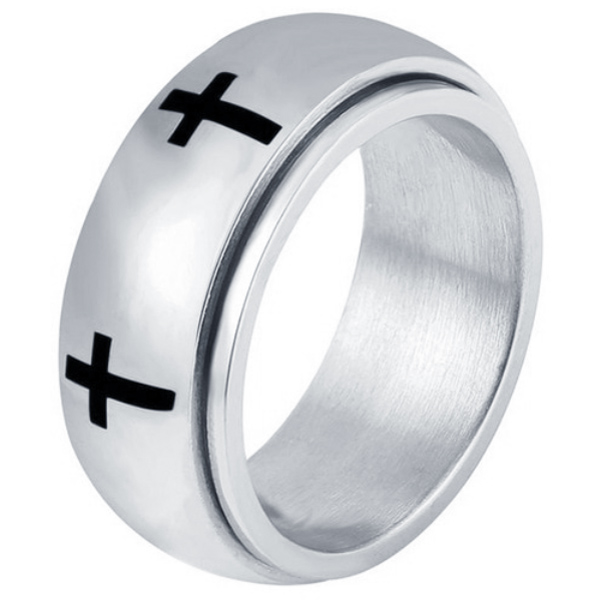 Edelstaal heren ring Spinning Cross Zilverkleurig-18mm