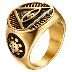 Edelstaal zegelring voor mannen Eye Of Providence Gold-20mm