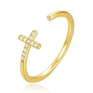Elenza .925 Ring met Kruis en Zirkonia – 18k plated