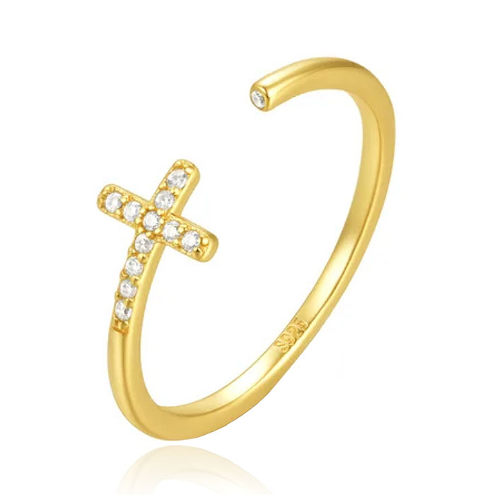 Elenza .925 Ring met Kruis en Zirkonia – 18k plated