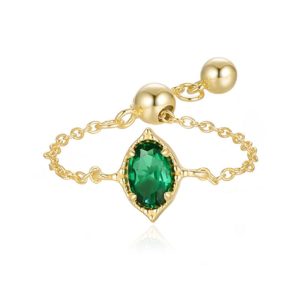 Elenza .925 Zilveren Ring met Smaragdgroene Steen in Marquise-vorm