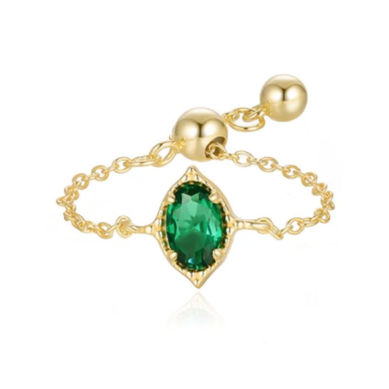 Elenza .925 Zilveren Ring met Smaragdgroene Steen in Marquise-vorm