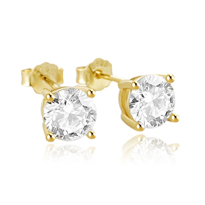 Elenza .925 Zilveren Studs met Gouden Plating en Zirconia – 6mm