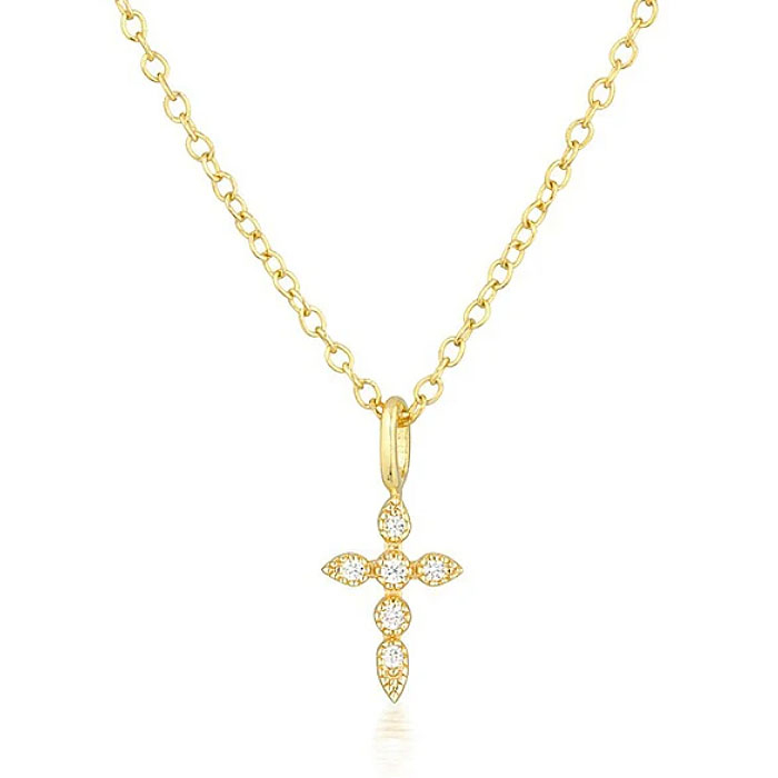Elenza 925 Ketting verguld met Kruishanger en Diamantjes – Klassiek en Elegant