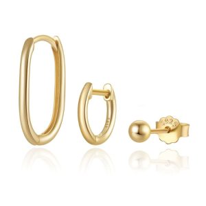 Elenza Drie-in-één 925 Zilveren Oorbellen – Elegant Design in verguld Goud
