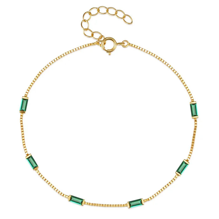 Elenza Goudkleurige Armband met Groene Stenen in 925 Sterling Zilver