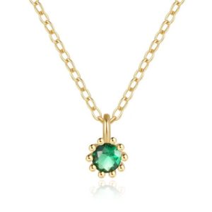 Elenza Goudkleurige Ketting met Groene Zirkonia in 925 Sterling Zilver