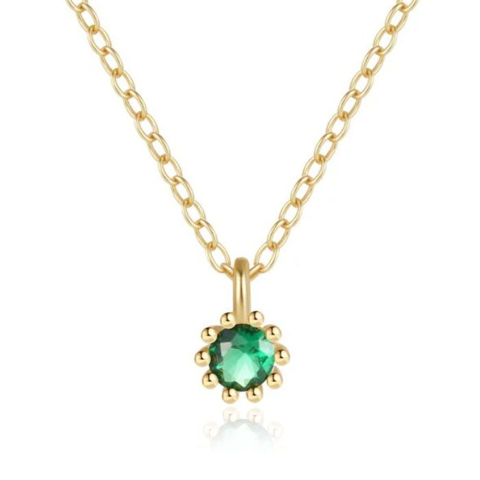 Elenza Goudkleurige Ketting met Groene Zirkonia in 925 Sterling Zilver