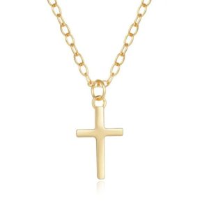Elenza Goudkleurige Ketting met Klassiek Kruis in 925 Sterling Zilver