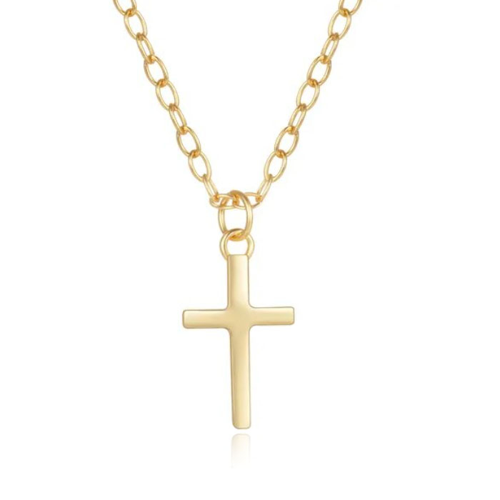 Elenza Goudkleurige Ketting met Klassiek Kruis in 925 Sterling Zilver