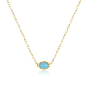 Elenza Goudkleurige Ketting met Turkoois Oog in 925 Sterling Zilver