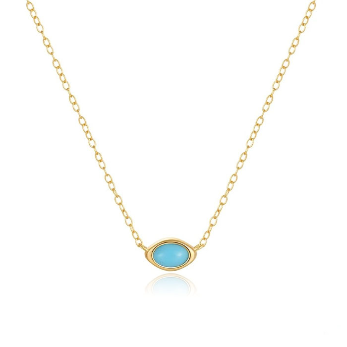 Elenza Goudkleurige Ketting met Turkoois Oog in 925 Sterling Zilver