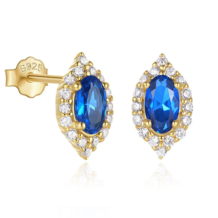 Elenza Goudkleurige Oorbellen met Blauwe Zirkonia en Diamantdetails