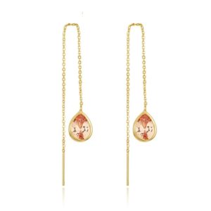 Elenza Goudkleurige Oorbellen met Peach Zirkonia in Kettingdesign