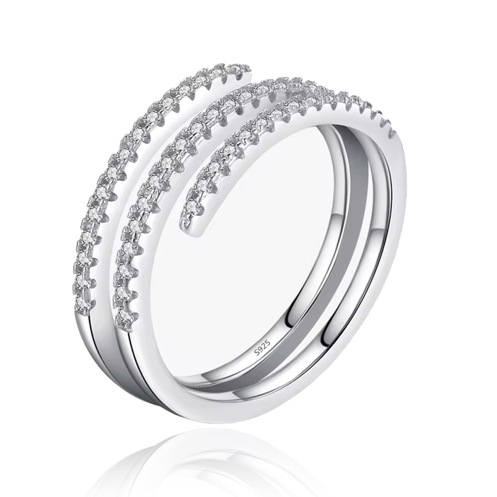 Elenza Sterling .925 Zilveren Dubbele Band Ring met Zirkonia-18mm