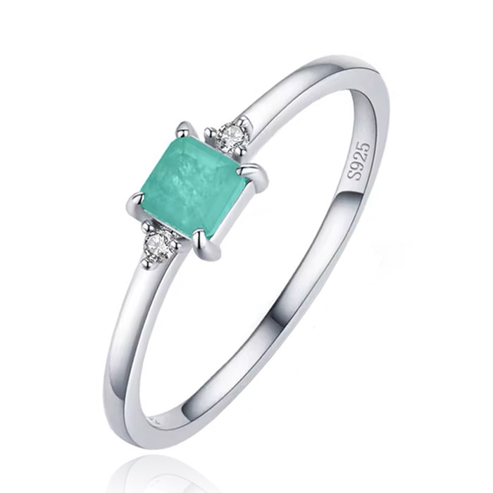Elenza Sterling .925 Zilveren Ring met Rechthoekige Groene Steen en Zirkonia-15mm