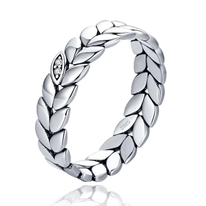 Elenza Sterling Zilveren Bladpatroon Ring met Zirkonia Accent-15mm