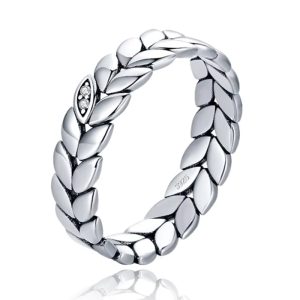 Elenza Sterling Zilveren Bladpatroon Ring met Zirkonia Accent-19mm
