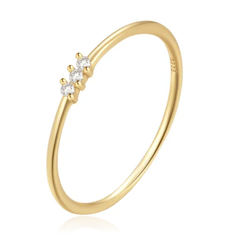 Elenza Thin .925 Zilveren Ring met Drie Zirconia's en Gouden Plating – 1mm-18mm