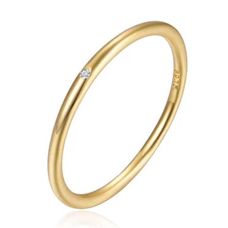 Elenza Thin .925 Zilveren Ring met Gouden Plating en Zirconia – 1mm-17mm