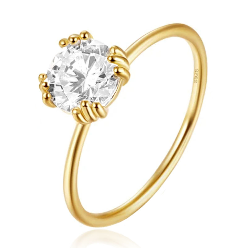 Elenza Thin .925 Zilveren Ring met Grote Zirconia en Gouden Plating – 1mm-17mm
