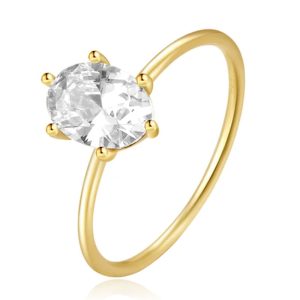 Elenza Thin .925 Zilveren Ring met Solitaire Ovalen Zirconia en Gouden Plating – 1mm-18mm