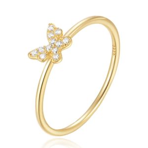 Elenza Thin .925 Zilveren Ring met Vlindermotief en Gouden Plating – 1mm-17mm