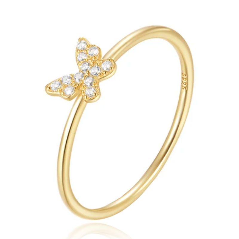 Elenza Thin .925 Zilveren Ring met Vlindermotief en Gouden Plating – 1mm-17mm