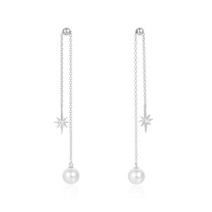 Elenza Zilveren Oorbellen met Parel en Ster – Elegante Dames Sieraden