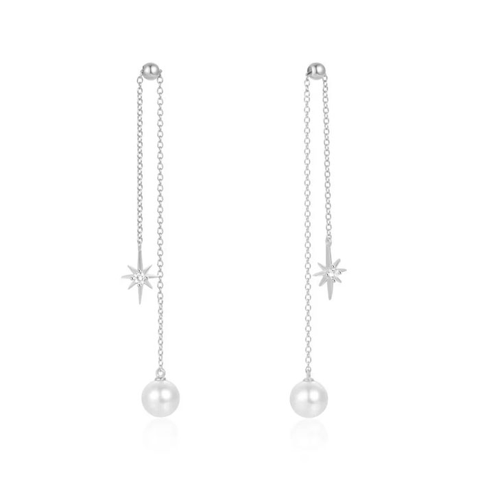 Elenza Zilveren Oorbellen met Parel en Ster – Elegante Dames Sieraden